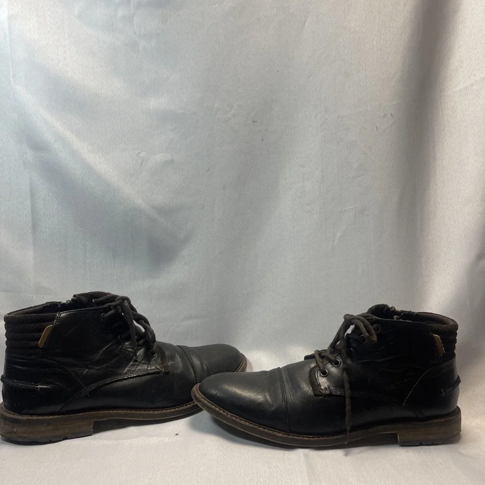Bullboxer Men's Black Leather Lace-Up Cap Toe Ankle Boots US 12